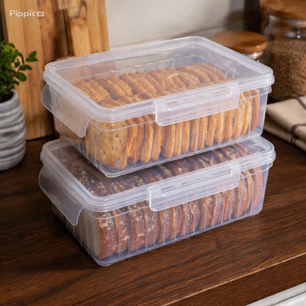 Kit com 2 Potes Retangulares 2,2L Com Travas Laterais Plástico Reutilizável Organizadoras Alimentos