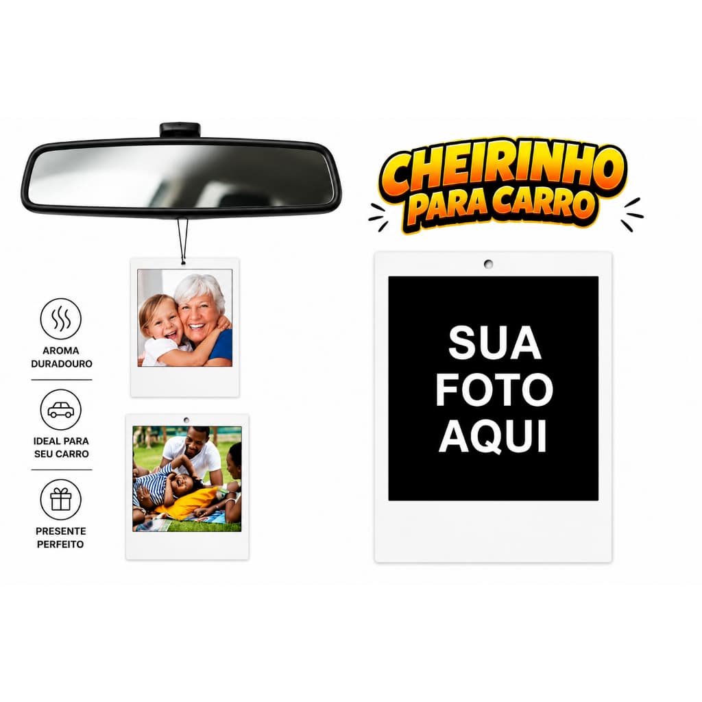 Kit 3 Cheirinhos para Carro Personalizados com Foto | Aromatizante Automotivo Polaroid