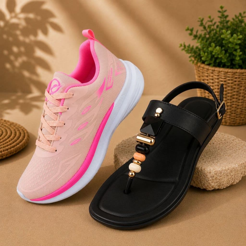 Tênis Feminino Moda Casual Caminhada + Sandália Feminina Rasteira Conforto Kit Econômico