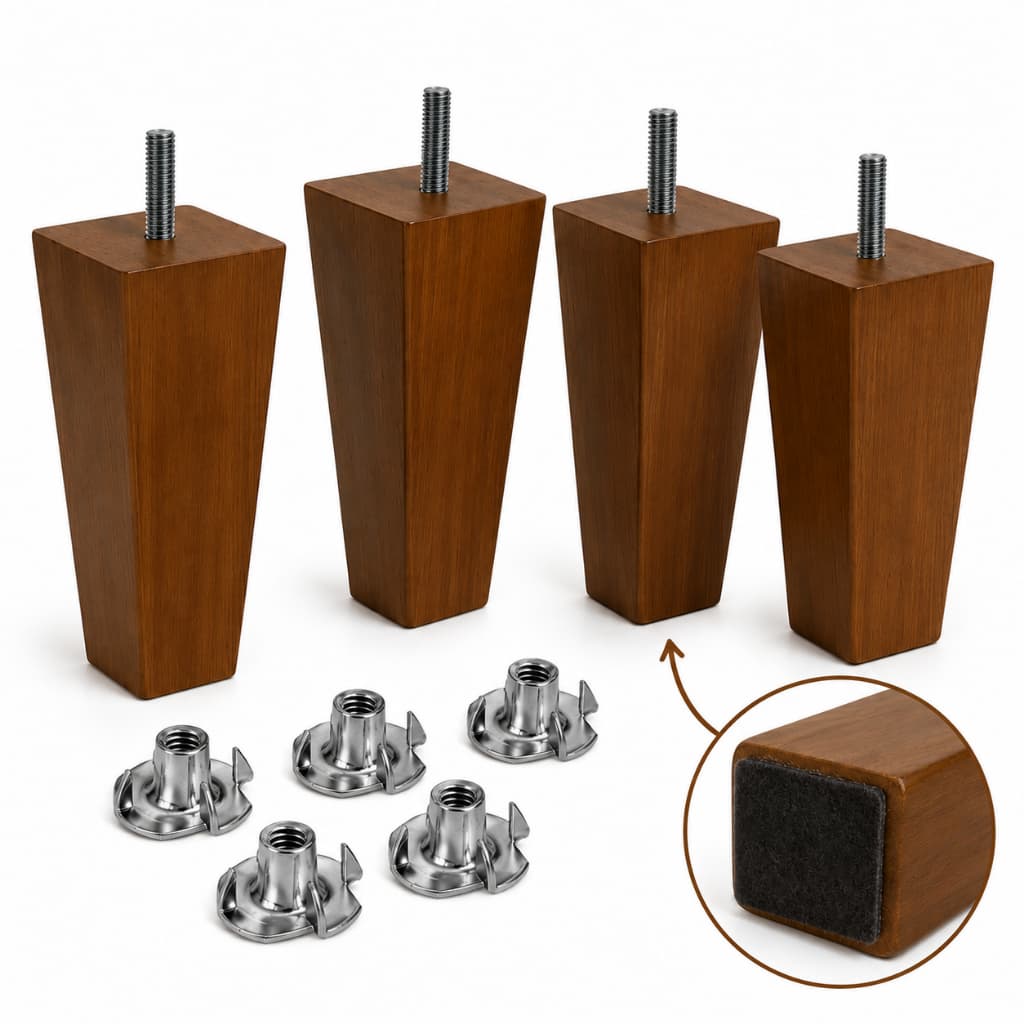 Kit Pé Madeira de Lei Trapézio Cama Box Sofá Móveis em Geral 10cm Fixação Porca Garra l Reforçada
