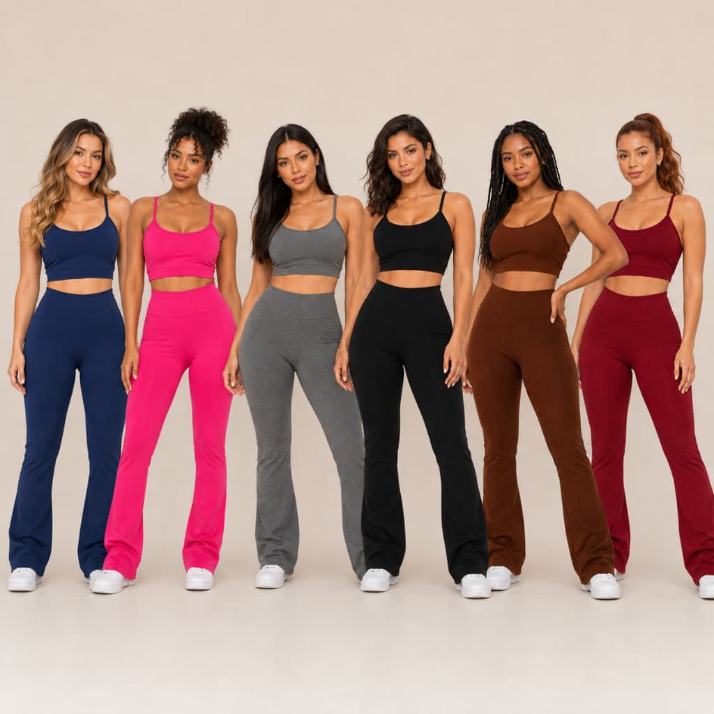 Conjunto Feminino Fitness Treino Perfeito Academia Calça Legging Bailarina Flare e Top Cropped