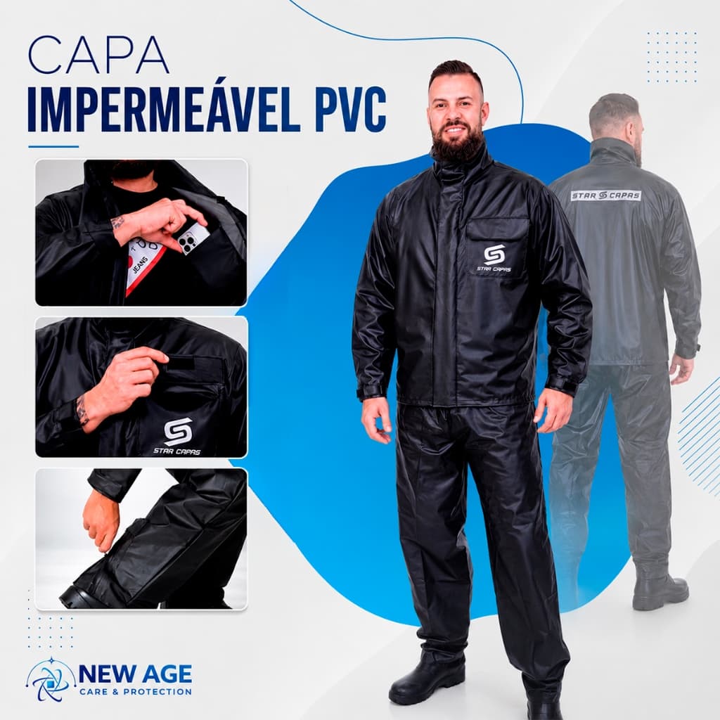 Conjunto Capa Chuva  PVC Moto Impermeável Com Gola Completo Motoqueiro Adulto