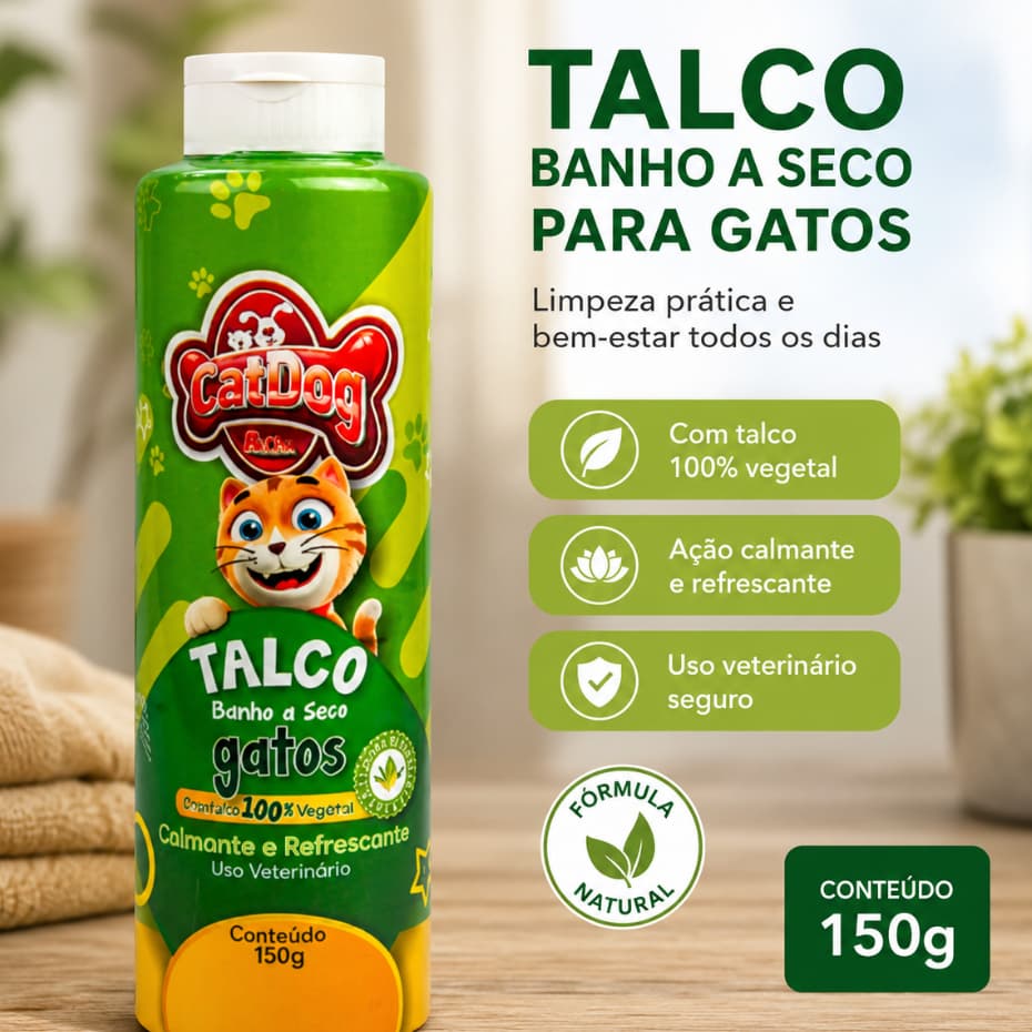 Talco Vegano Banho a Seco Gatos Calmante e Refrescante 100g