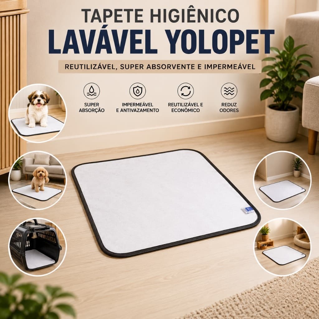 Tapete Higiênico Lavável Cachorro Reutilizável Impermeável Super Absorvente Pet YoloPet
