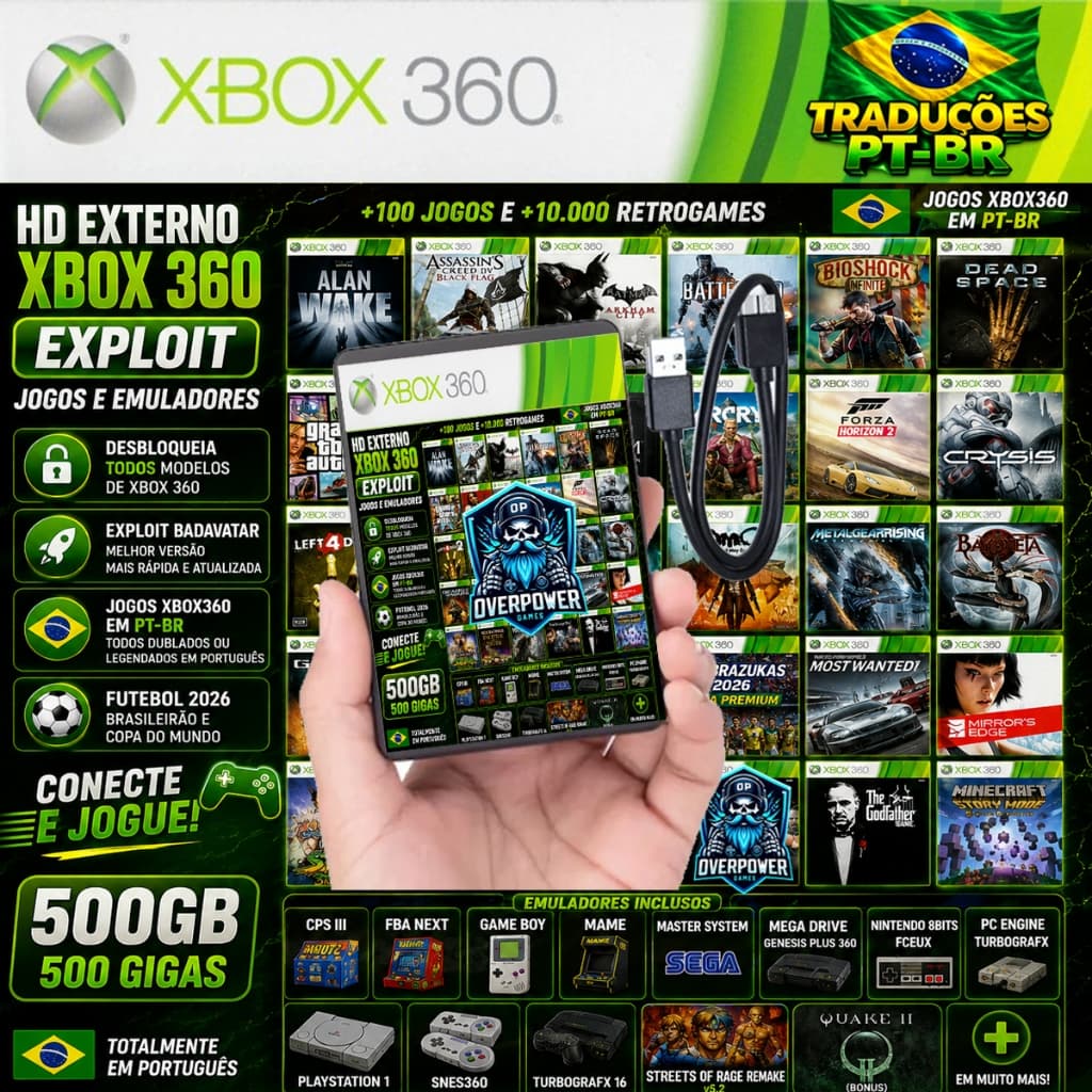 HD EXTERNO XBOX 360 EXPL0IT JOGOS EM PORTUGUES BR