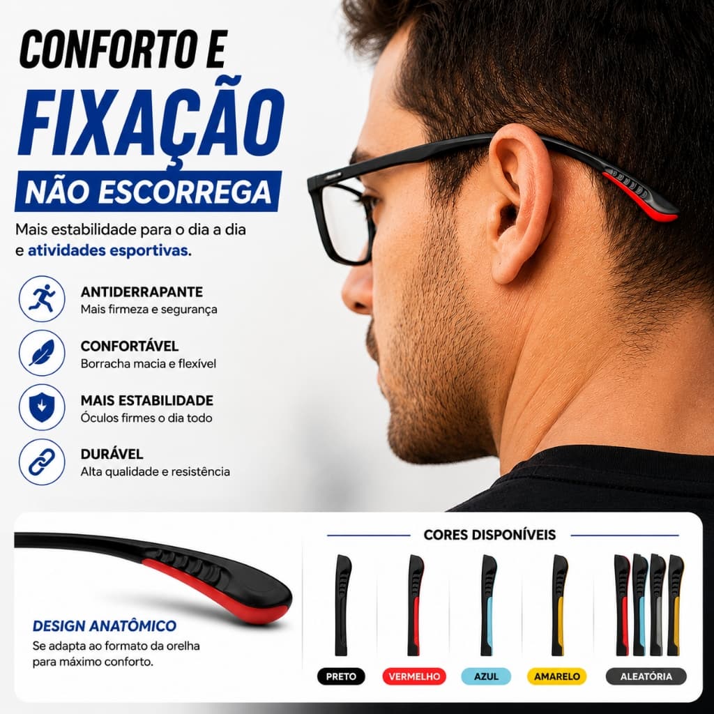 Ponteira Esportiva para Óculos em Borracha | Par Universal Antiderrapante