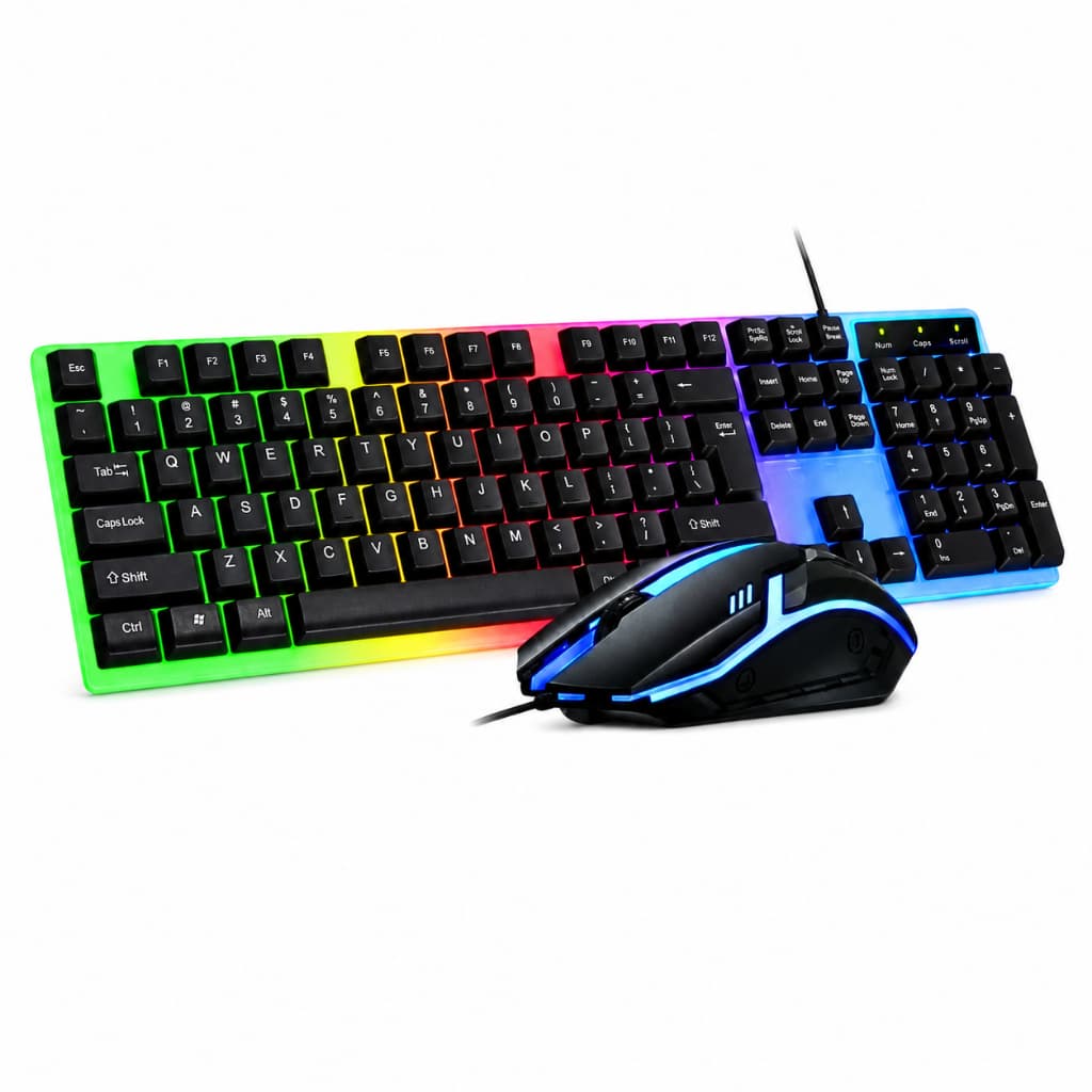 Kit Gamer Teclado Semi-Mecânico RGB + Mouse 2400 DPI
