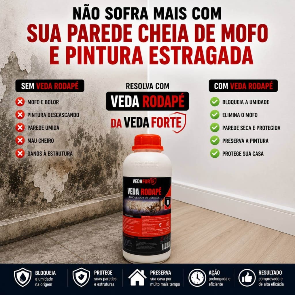 Bloqueador Eliminador De Umidade Infiltração Anti-mofo Fungos Veda Paredes Rodapé veda Rodapé 1Lt