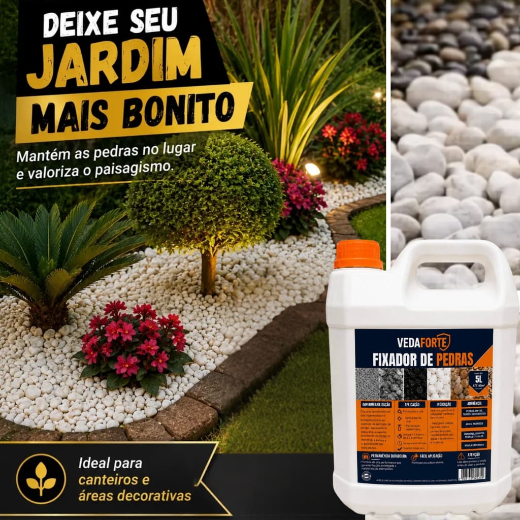Cola Pedra Fixador Trava Pedras Soltas Seixos Para Decoração de Jardim passagens 5 Litros VedaForte