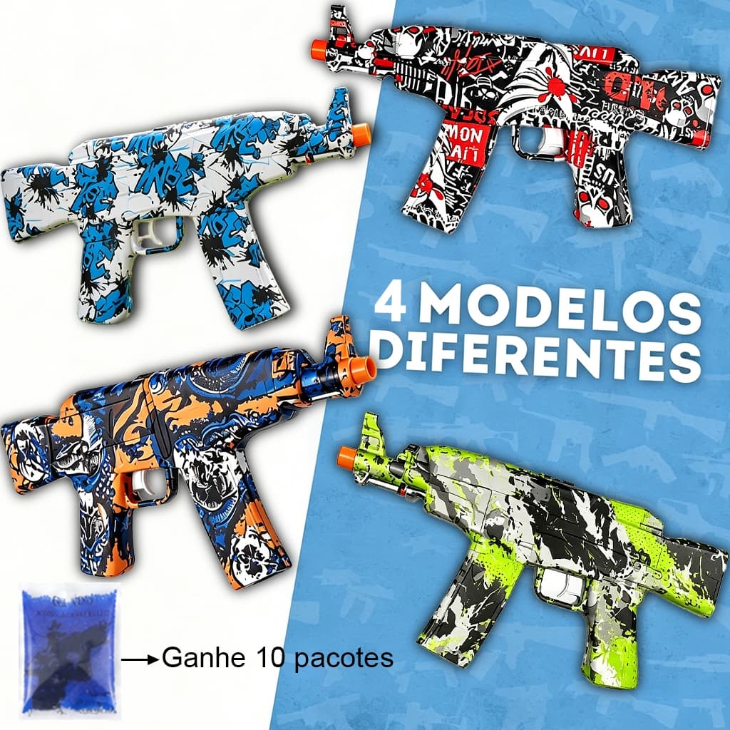 Lançador elétrico de bolas de gel com pistola que dispara projéteis, inclui 10 pacotes de bolas de gel.