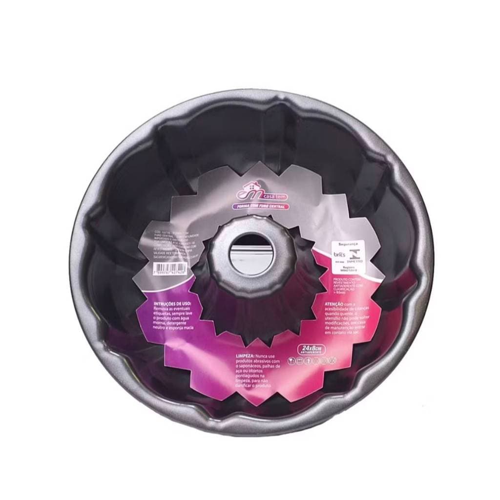 Forma Redonda Antiaderente 24 cm com Furo Central para Assar Bolos e Pudins Resistente