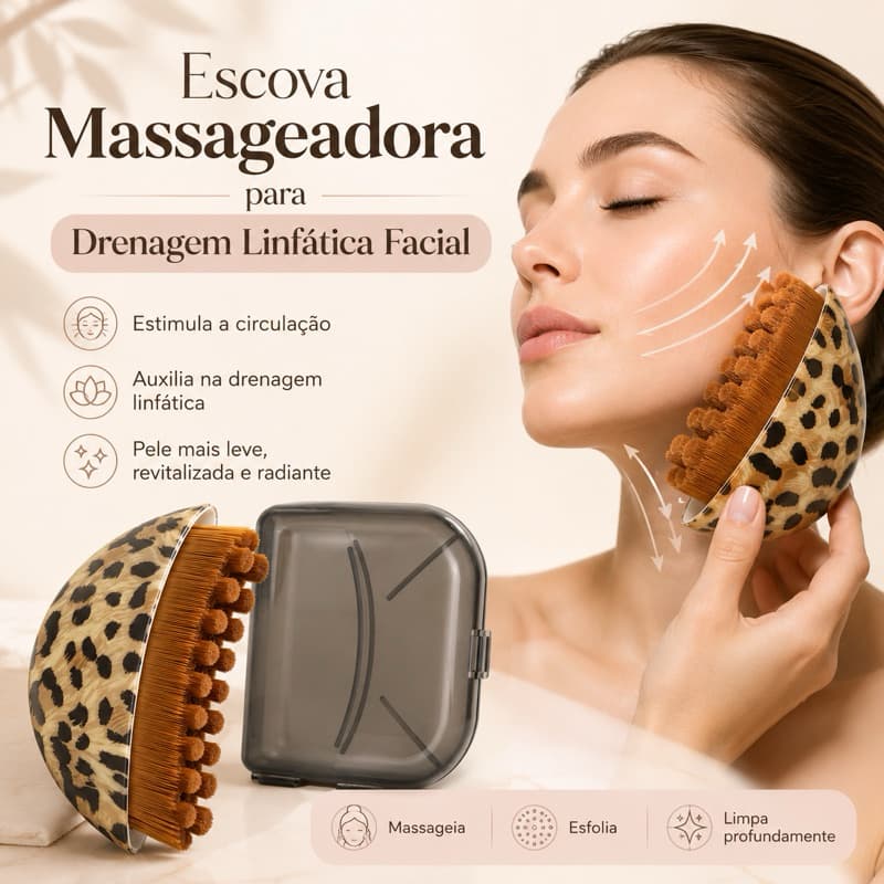 Escova Massageadora para Drenagem Linfática Facial Limpeza Profunda 2 em 1 Cerdas Macias Esfoliante Skincare com Estojo