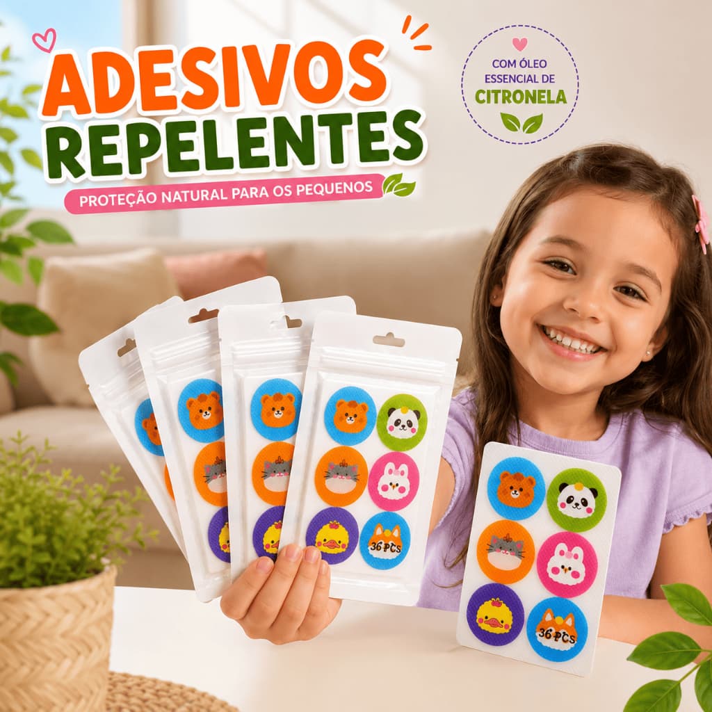 Repelente Adesivo Infantil de Citronela  Kit 36/72/144 Unidades Anti Mosquito para Bebês e Crianças