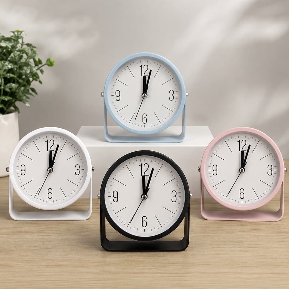 Relógio Despertador Mesa Analógico Minimalista Redondo Preto Branco Azul Rosa Metal