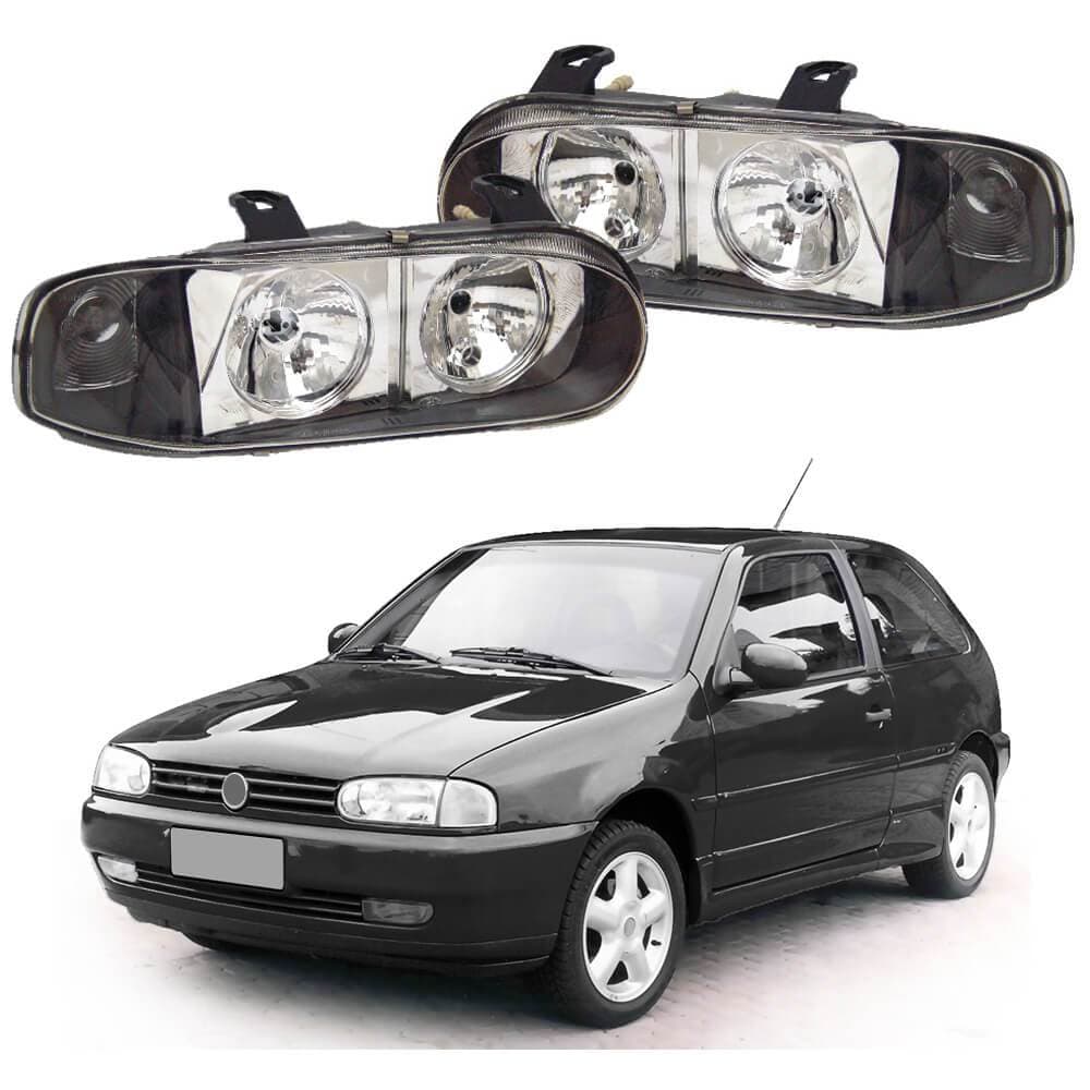 Par Farol Esportivo Gol Saveiro Parati Bola  1995 A 1999 Lente Lisa Máscara Cromada Foco Duplo - Gol Special 1998 A 2004