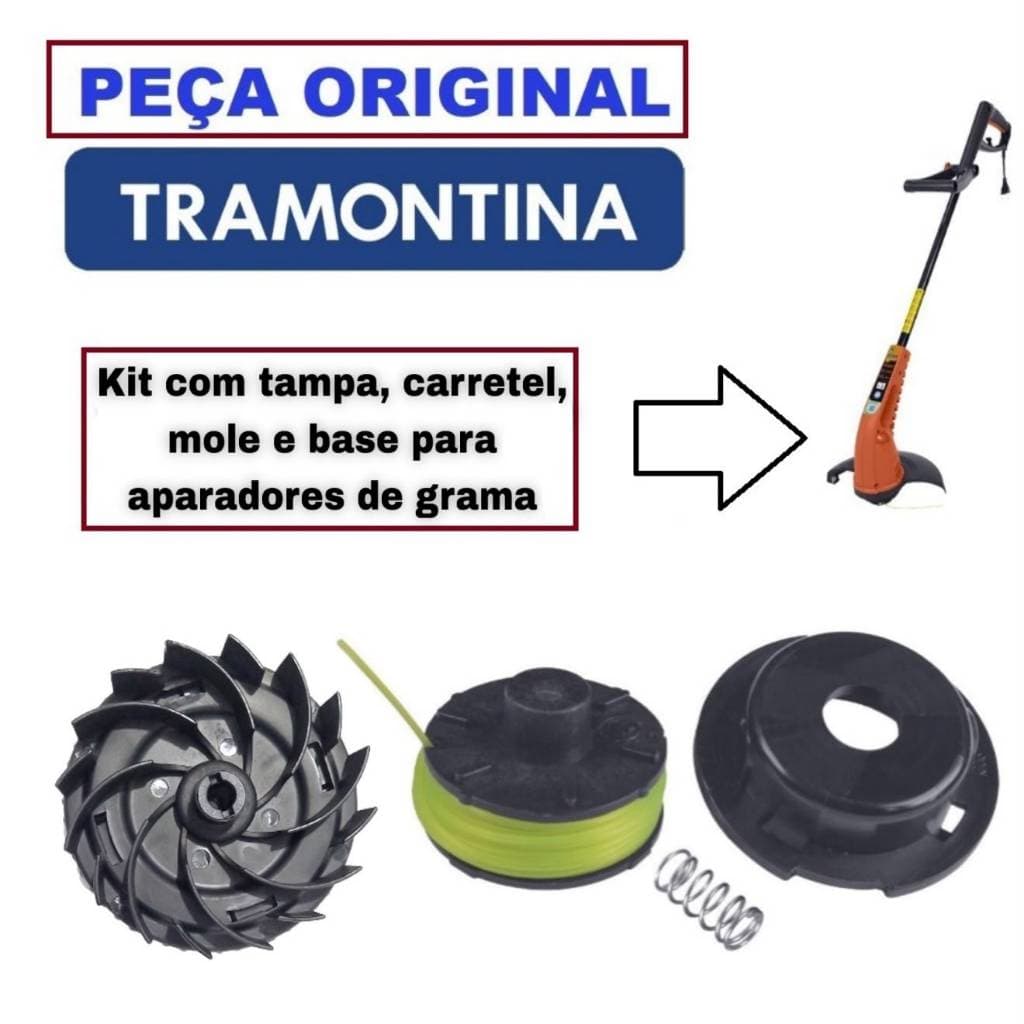 Kit Refil Carretel + Tampa + Mola + Base Aparador grama Tramontina 800 AP1000 AP1500, AP1800, APR1000, AP1000T e AP1500T