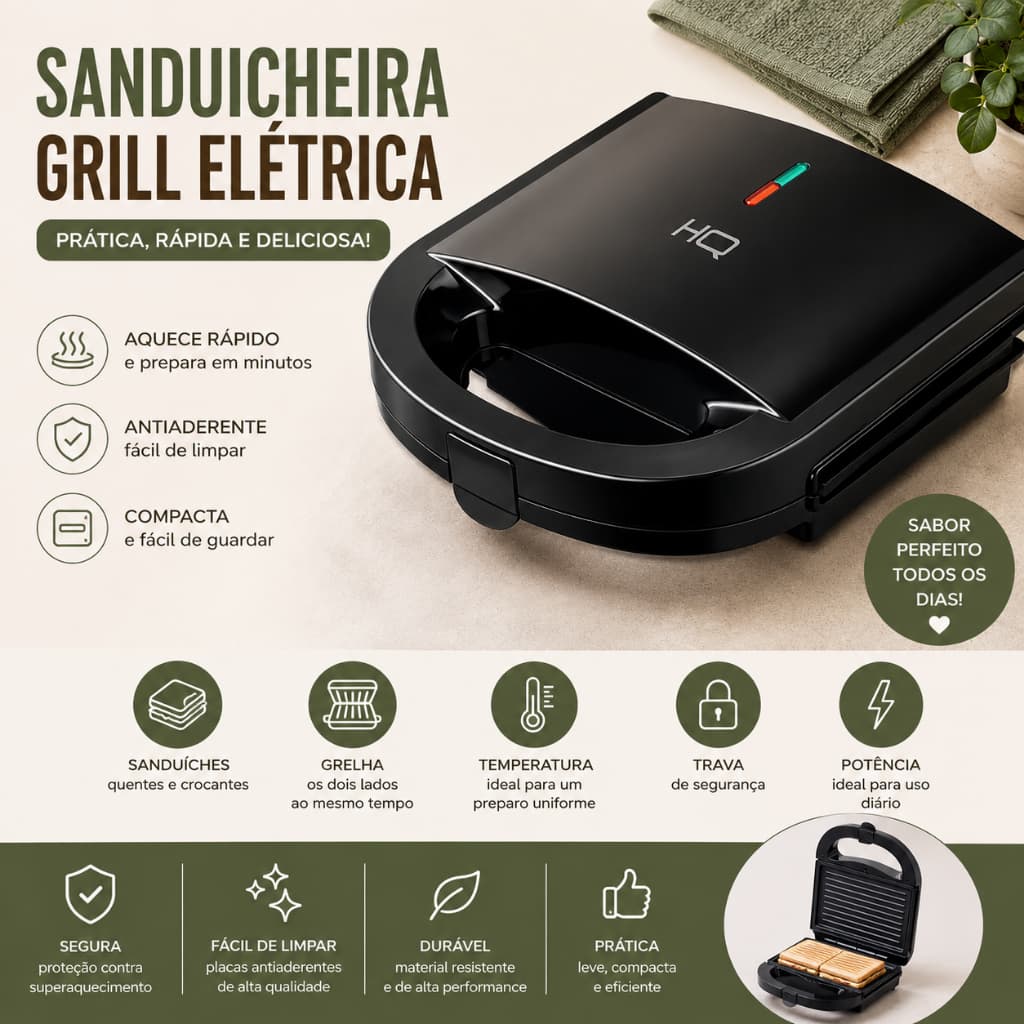 Grill e Sanduicheira HQ-SG004 127V Inox Placas Antiaderentes