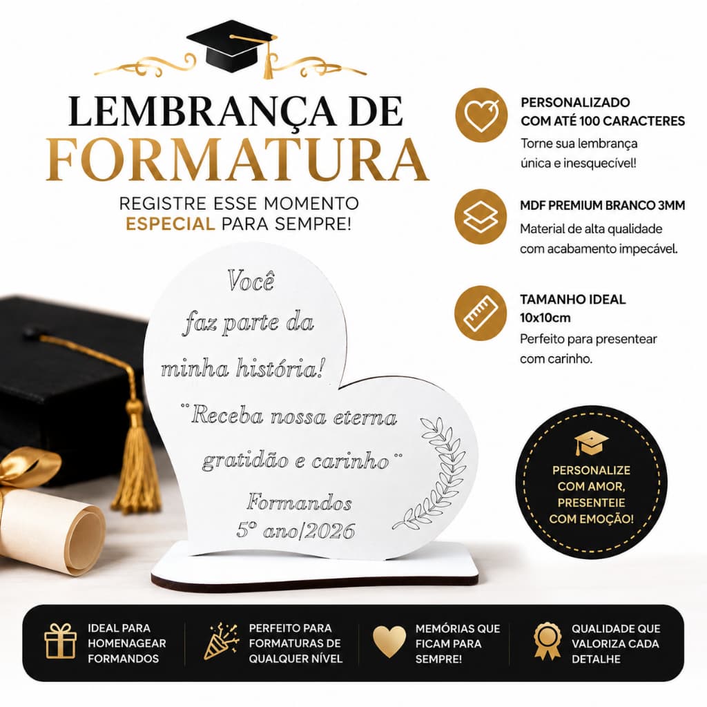 Lembrança de Formatura Personalizada em MDF Premium  Presente para Formandos