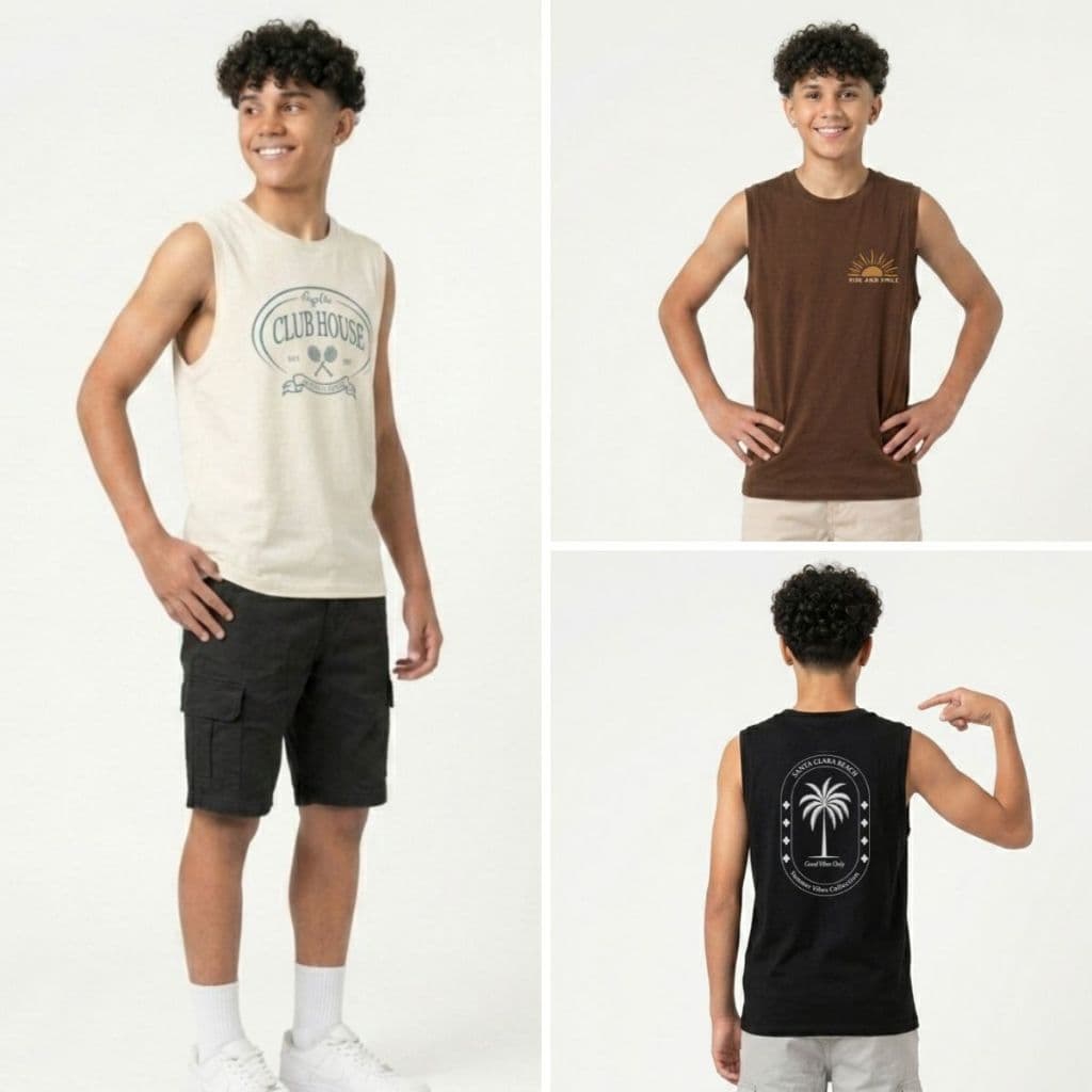 Kit 3 Regatas Cavadas Juvenil 100% Algodão 12 ao 16 Machão Casual Academia Lazer