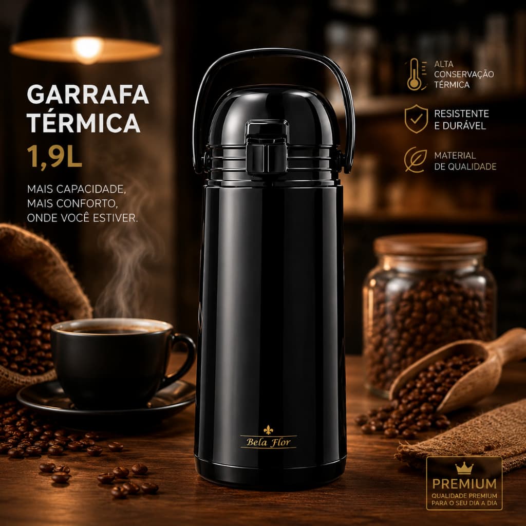 Garrafa Térmica De Café 1L / 1,9L com Pressão Verona Ideal para Café Chá Tererê Água Apertar Hotel Casa Conserva
