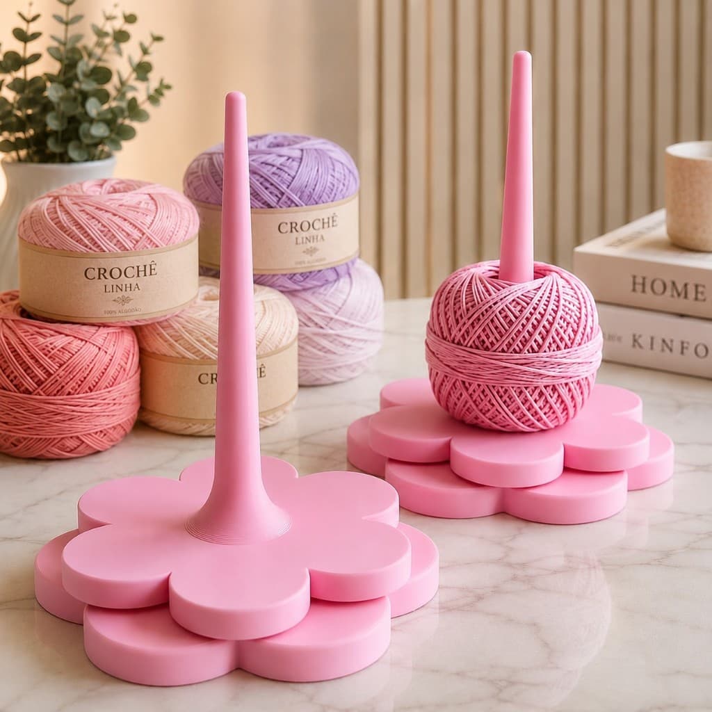 Suporte Giratório para Linha de Crochê e Tricô Desmontável Novelo Barbante Fio Flor 360° Artesanato