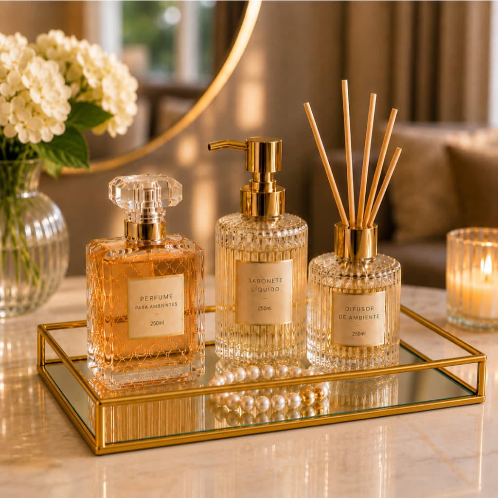 Kit 2 ou 1 Bandeja Decorativa Espelhada Dourada Organizadora Penteadeira Banheiro Lavabo Porta Perfume Maquiagem Vidro