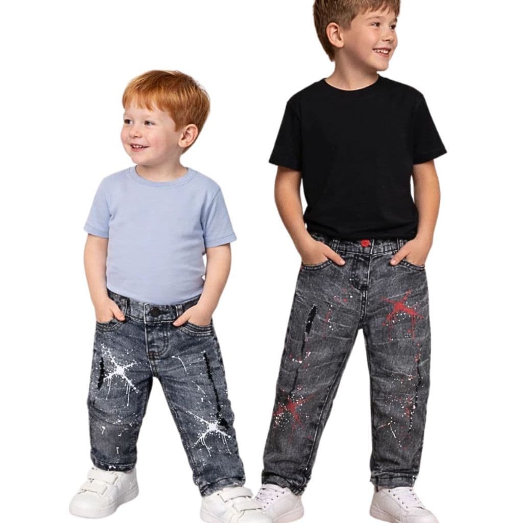 Calça Jeans Infantil jogador Masculina Grafite Estampa Respingada Street Moderna Calça Para Meninos Calça jogador