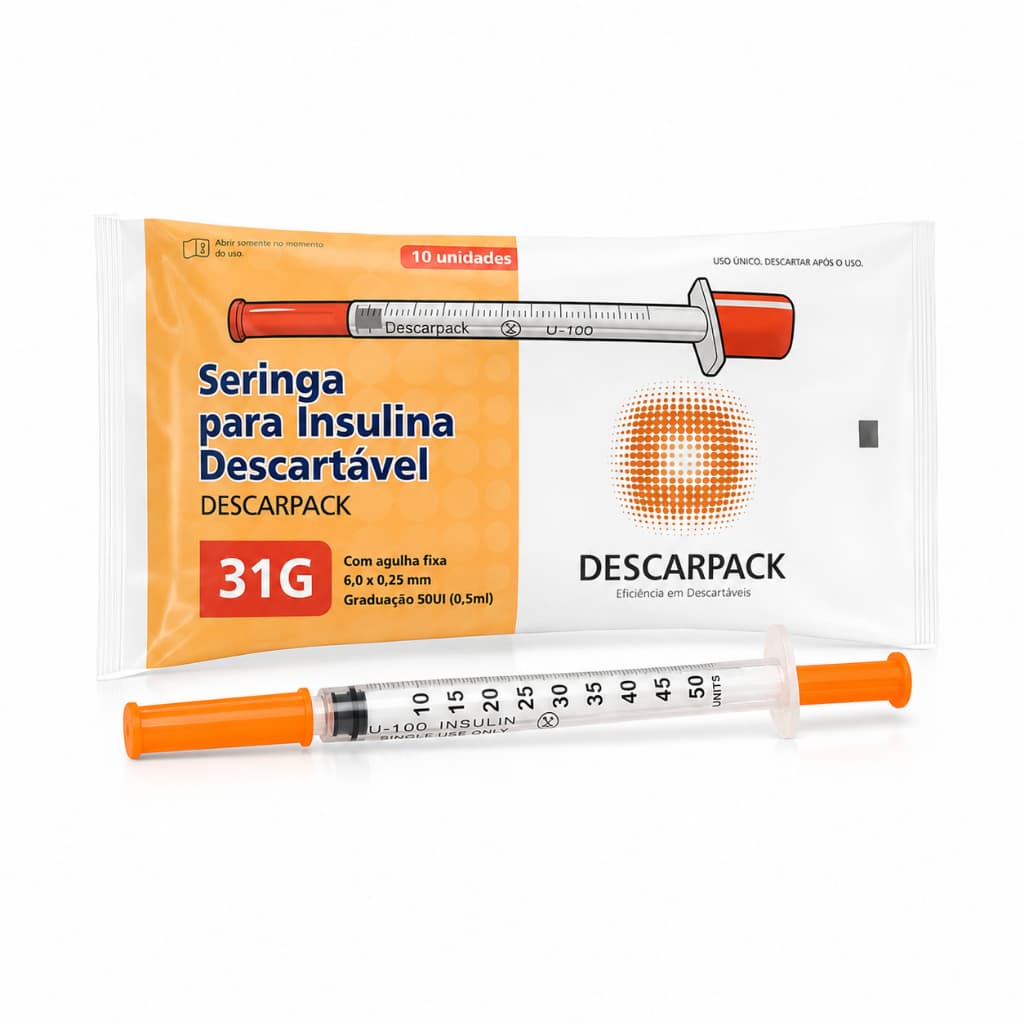 Seringa Insulina 0,5ml/50ul Agulha Ultra Fina 6x0,25mm 31G - Kit 10un