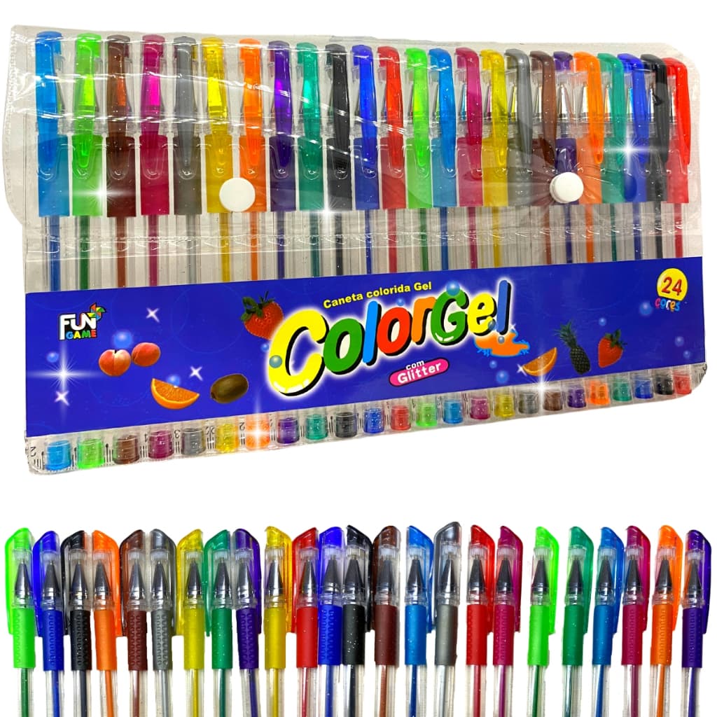 Canetas Gel Com Glitter Perfumadas Cheiro De Frutas