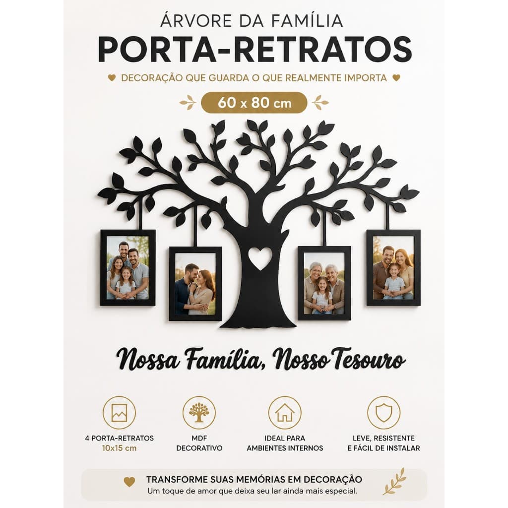 Árvore da Família Porta-Retratos em MDF – Nossa Família, Nosso Tesouro