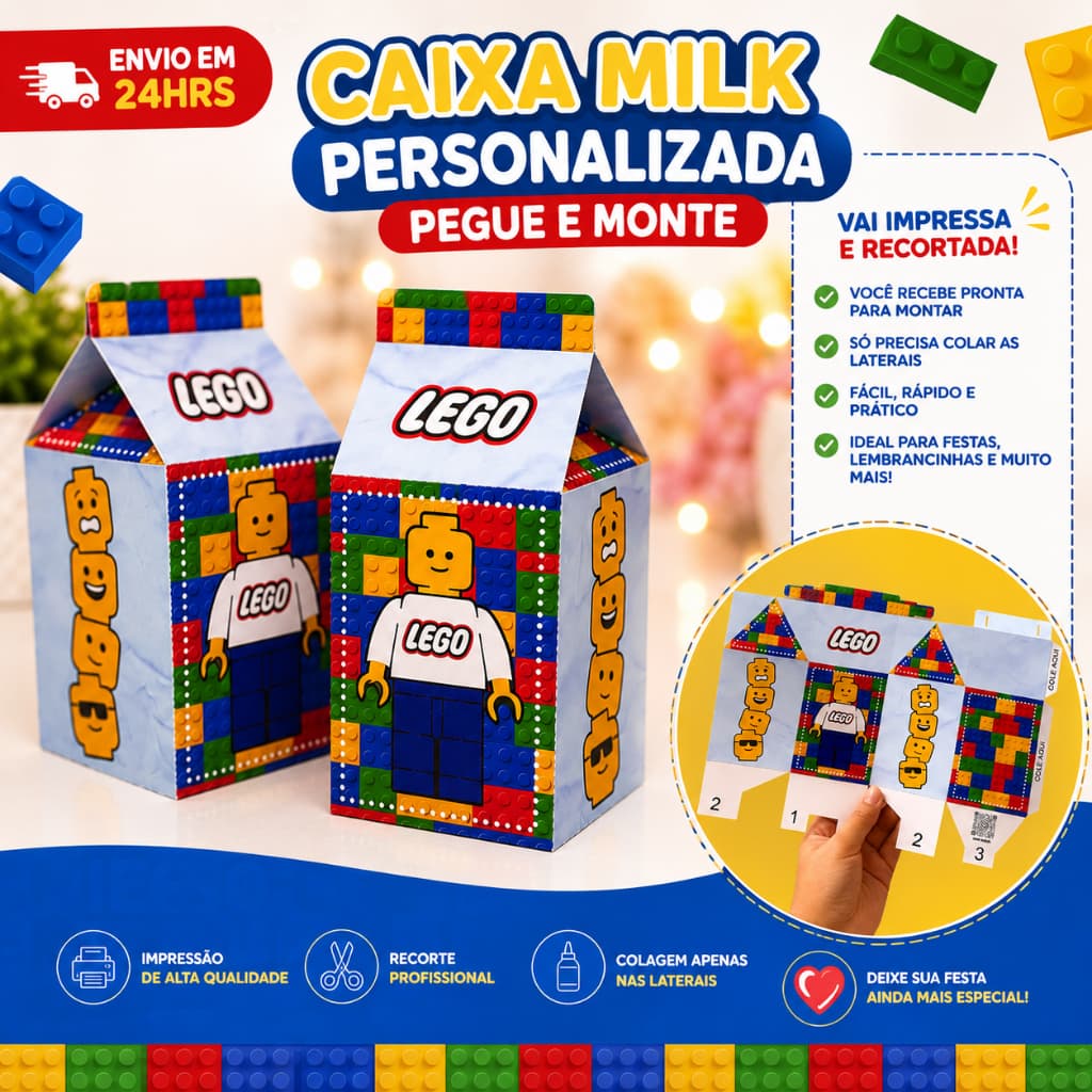 Kit 10 Caixa Milk Lego Personalizados /Lembrancinha de Festa /Aniversário / PEGUE E MONTE