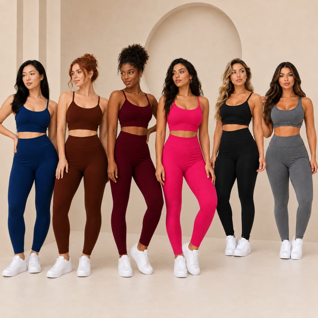 Conjunto Fitness Feminino Top e Calça Legging Skinny Em Suplex Zero Transparência Academia