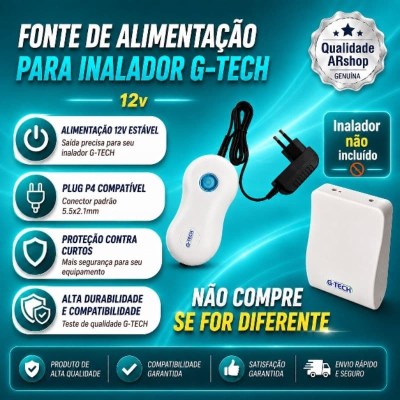 Fonte Carregador 12V para Inalador G-tech Compact Dc1 / Dc2