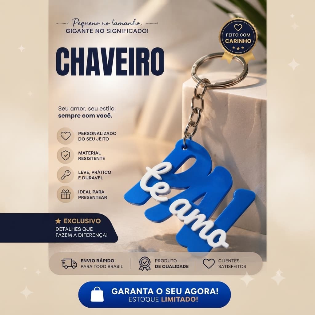 Chaveiro Dia dos Pais em Impressão 3D | Presente Criativo | Lembrança Exclusiva para Pai