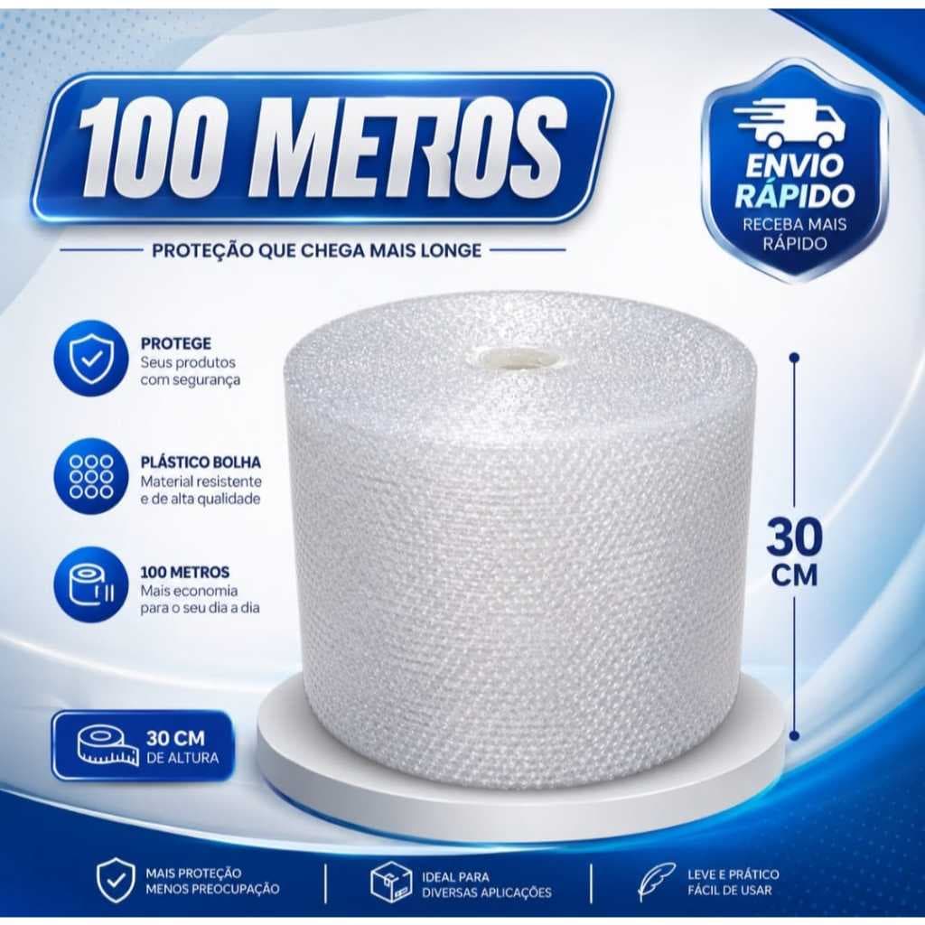 Plástico Bolha 30cm x 100m Bobina para Embalagem E-commerce Mudança Envio Imediato