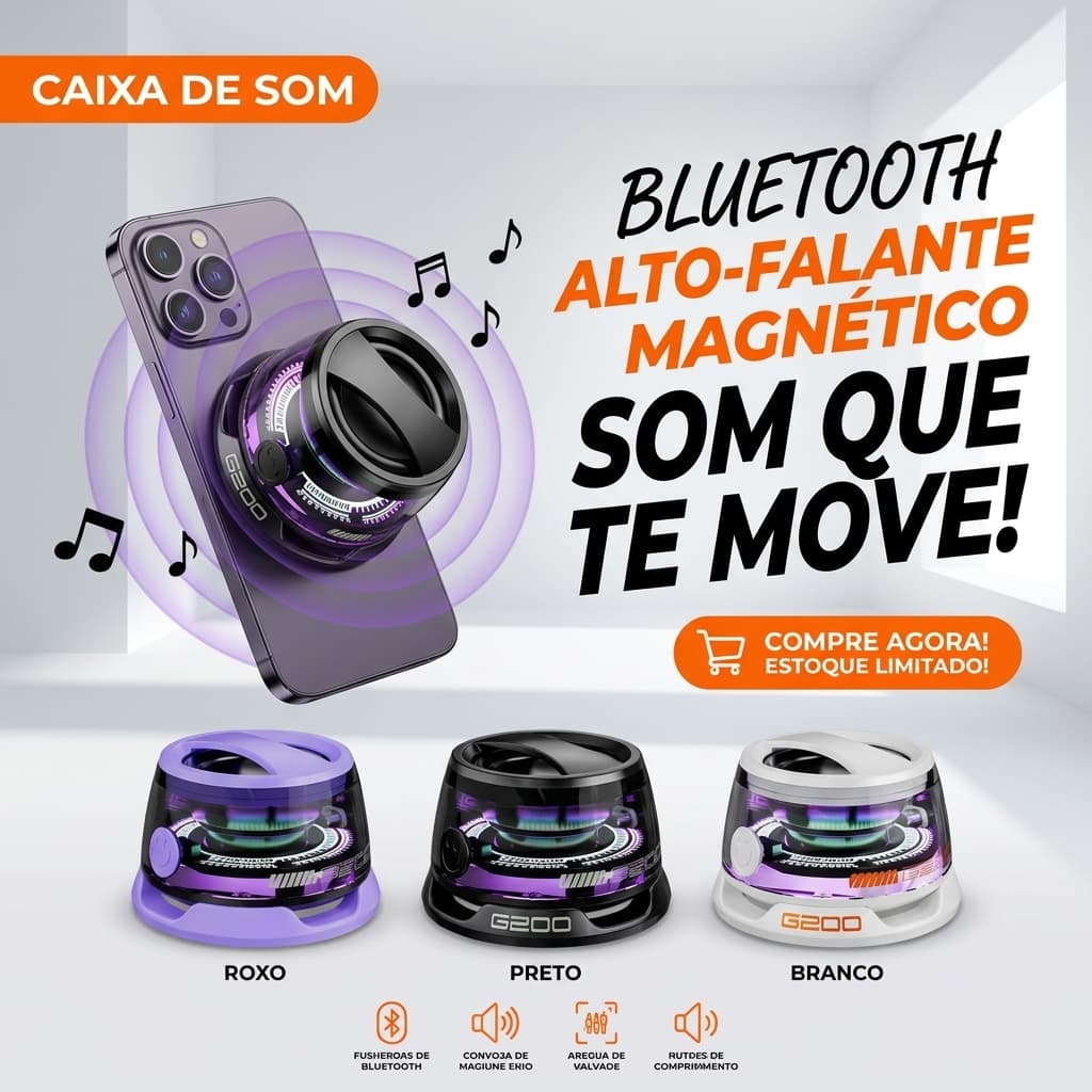 Caixa De Som LED Bluetooth magnético portátil atmosfera colorida RBG mini Speaker à prova d'água/