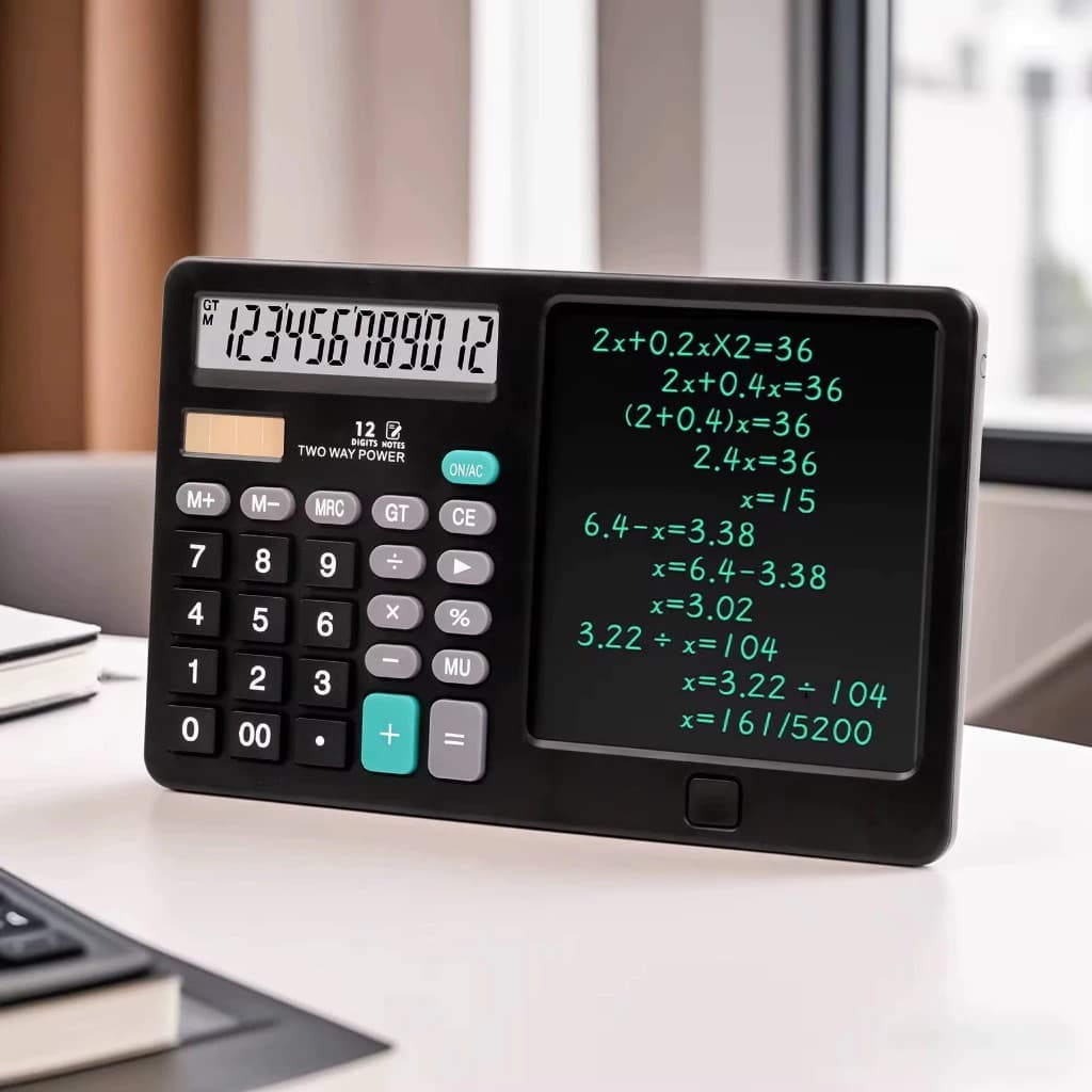 Calculadora 2 em 1 com Tela LCD para Escrita ✍️ Apaga com 1 Clique | Portátil e Dobrável