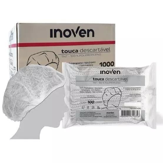 Touca Descartável em TNT Branco INOVEN - Pacote com 100 Unidades - Touca sanfonada