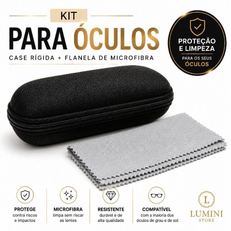 Case para Óculos + Flanela de Microfibra | Estojo Rígido para Óculos de Grau e Solar