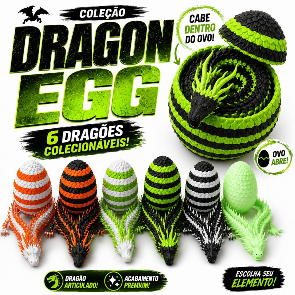 Dragão Articulado + Ovo Dragon Egg Collection Grande 42 cm  Flexível Decorativo Geek Gamer Presente
