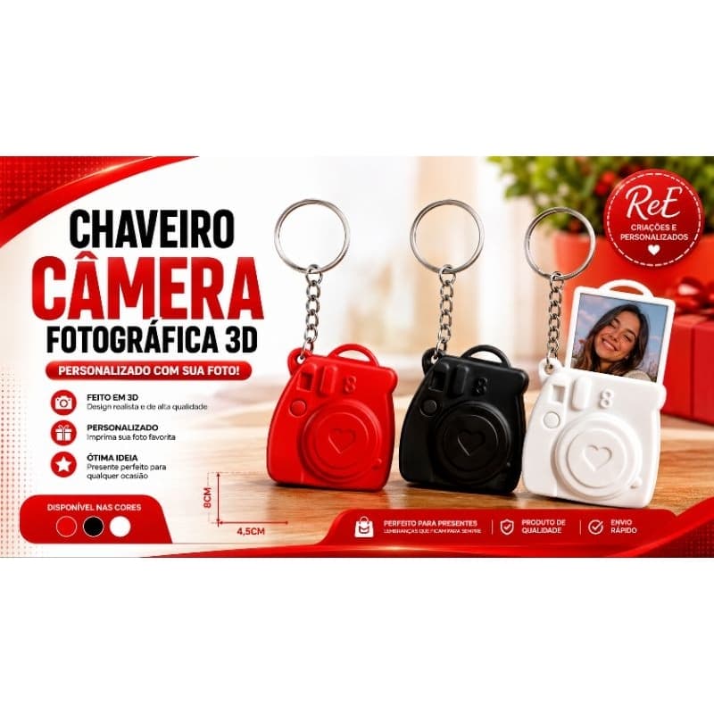 Chaveiro Câmera Fotográfico personalizada com foto