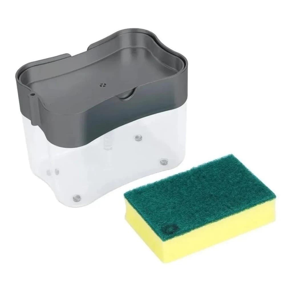 Porta Detergente com Suporte para Esponja 2 em 1 + Esponja Dispenser Sabão Líquido Organizador de Pia e cozinha