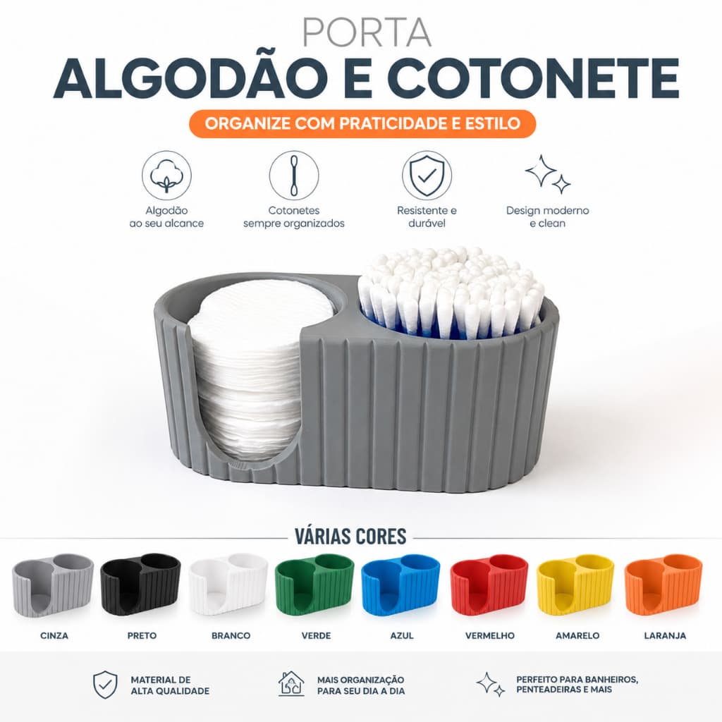 Porta Algodão e Cotonete! Organizador para Banheiro e Penteadeira! Várias Opções de Cores