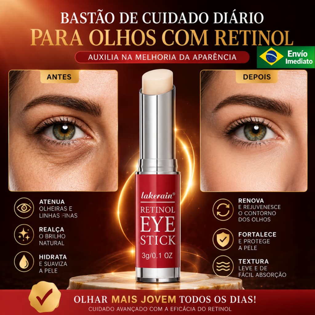 Bastão de Retinol para Olhos Eye Stick Anti Olheiras Anti Rugas Linhas Finas Clareador Hidratante Firmador Rejuvenescedo