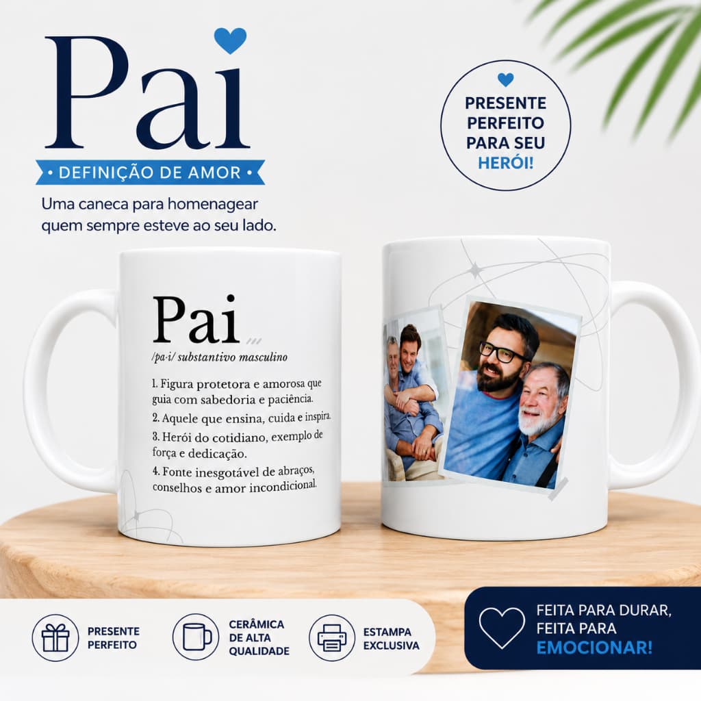 Caneca Personalizada para Pai com Foto Presente Dia dos Pais Caneca de Cerâmica 325ml Personalizada