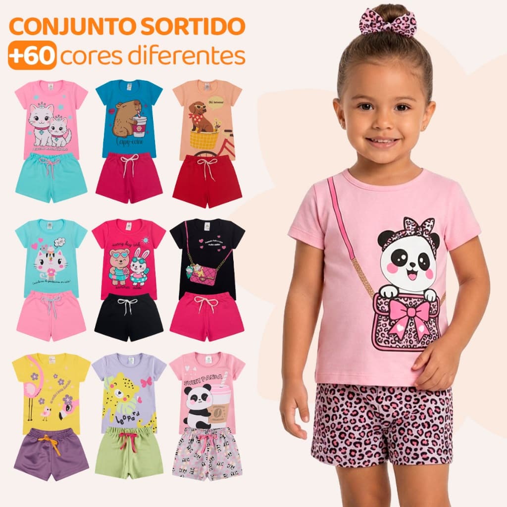 Kit Sortido 6 ou 10 Peças de Roupas Infantil Menina Conjunto Verão Conjunto Infantil Feminino Tamanho 1 ao 10
