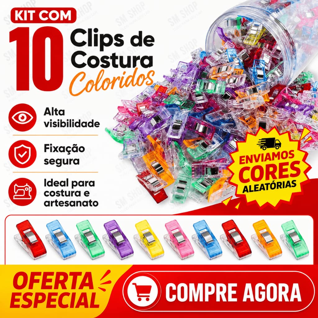 10PCS Clipes de Costura Prendedor Ou Grampo Quilting Patchwork Scrapbook Plástico - Colorido Multiuso para Artesanato