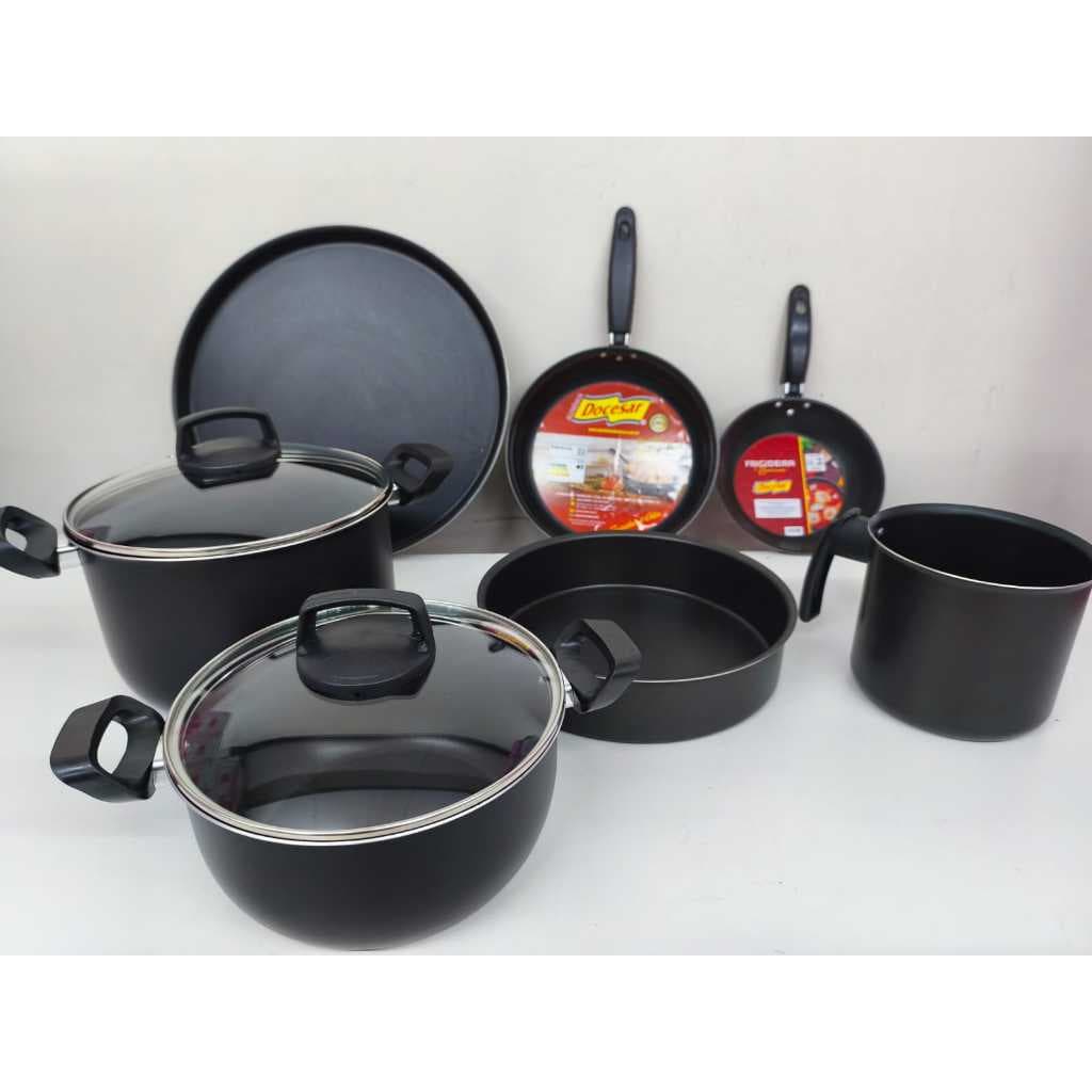 KIT COMPLETO DE PANELAS ANTIADERENTES 7 PEÇAS MARCA DOCESAR - QUALIDADE E PRATICIDADE PARA SUA COZINHA!