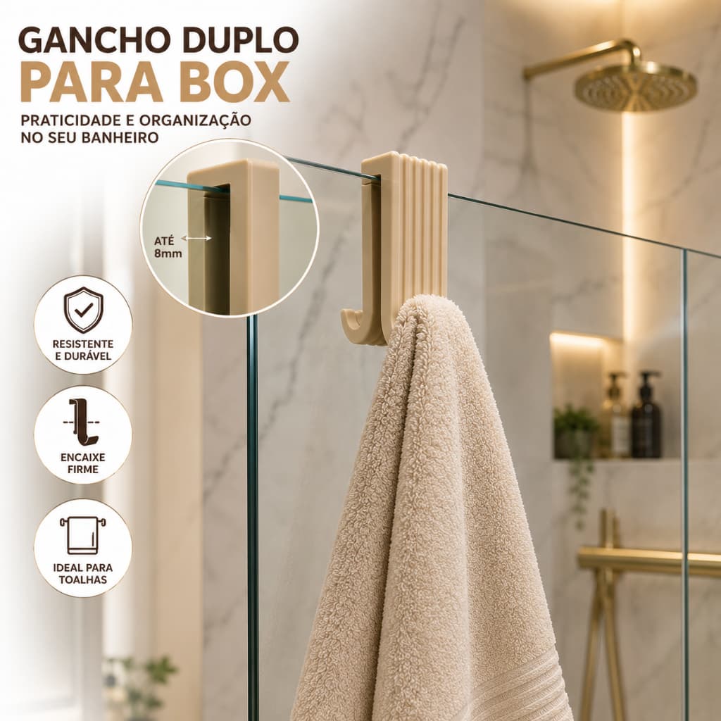 Gancho duplo para box, suporte para toalhas 8mm