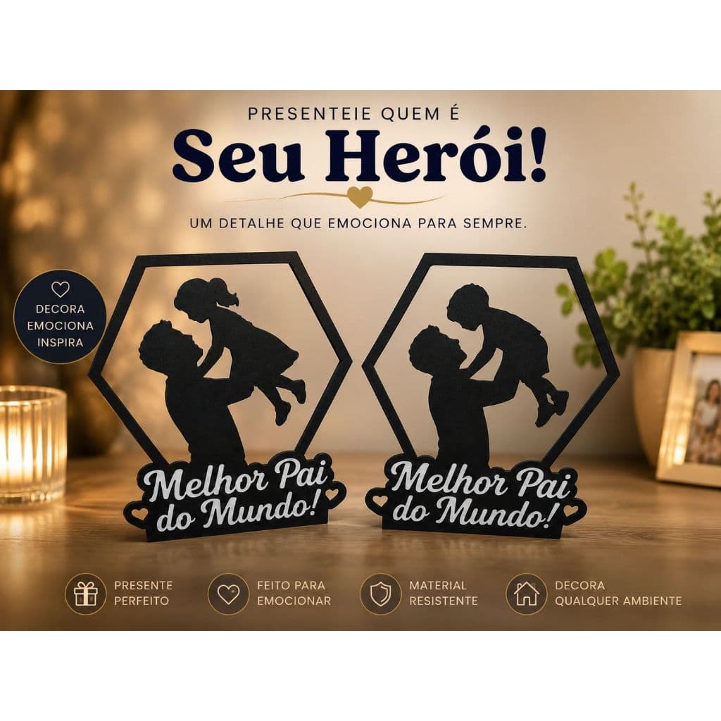 Enfeite Dia dos Pais Melhor Pai do Mundo em PLA Decorativo Presente Criativo para Pais e Filhos